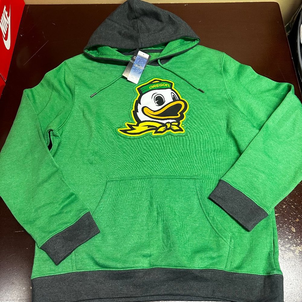 Box Seat Mens Green Oregon Ducks Printed Long Sleeve Pullover Hoodie Size L XL